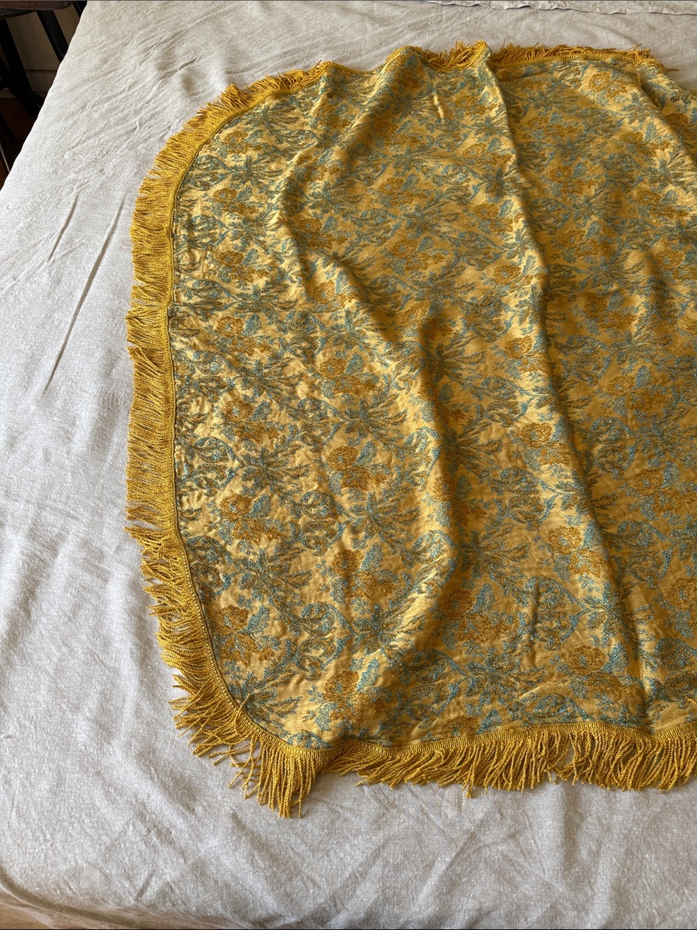 Mustard Yellow Floral Fringe Throw Blanket